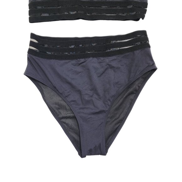 Tempt Me Womens Black High Waist Bikini Set Mesh Panel Striped Details Size S - Picture 4 of 7